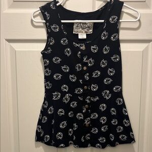 Effie's Heart Navy Sleeveless Button-Front Peplum Tank with ArtistPalette Print